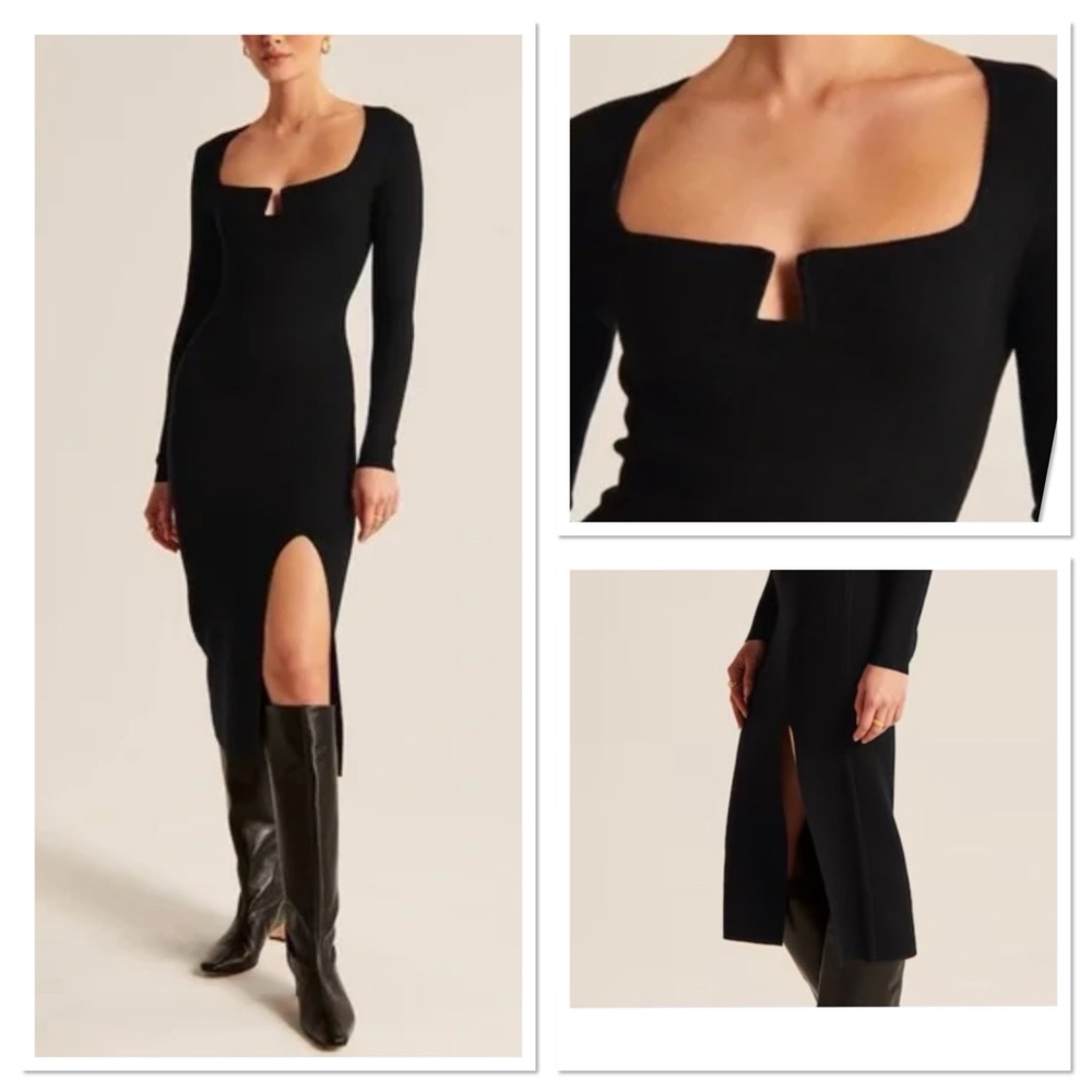 Abercrombie & Fitch Portrait Dress Sz XLT Black Knit Midi Fitted